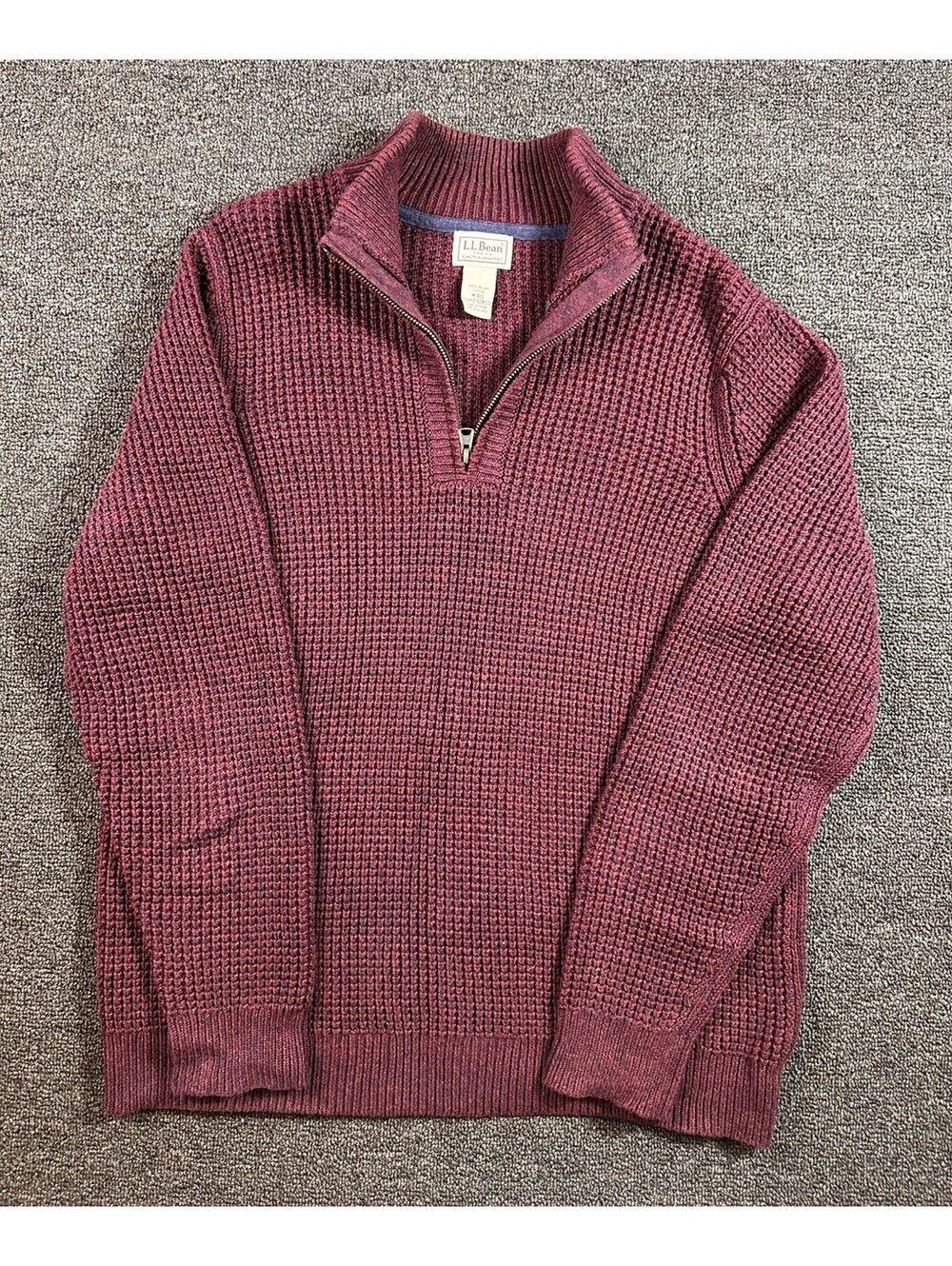 LL Bean 1/4 Zip Sweater Heavy Organic Cotton Rustic Red Sz M